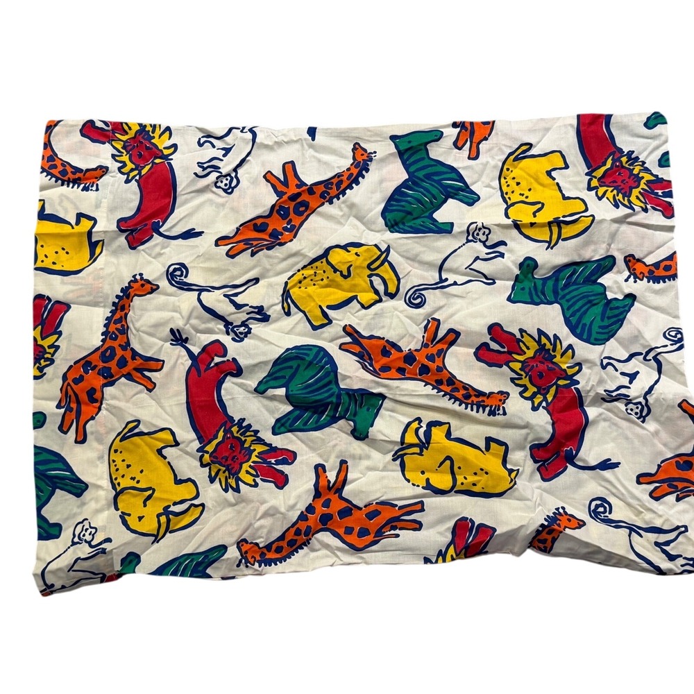 Vtg The Company Store Company Kids Safari Animals Twin Flat Sheet Pillowcase Set